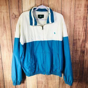 Hunt Club Vintage Colorblock Zip Up Mesh Lined Windbreaker Jacket Blue White XL